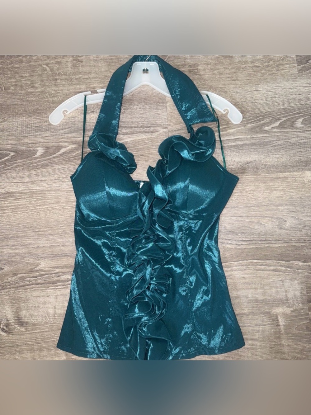 Y2K Teal Green Holiday Party Ruffle Halter Top Women’s Size Large MOA
